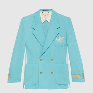 GUCCI X Adidas Runway Rib Jersey Formal Jacket In Blue Size 46 $4450 Retail